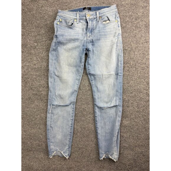 For All Mankind Cropped Jeans Women's 26 Distressed Light Blue Mid Rise - Picture 1 of 14